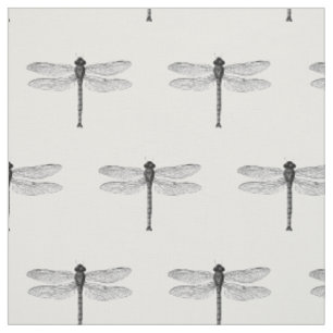 Tissu Illustration vintage de libellule noir et blanc