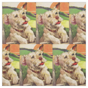 Tissu Impression adorable terrier chien des années 1940