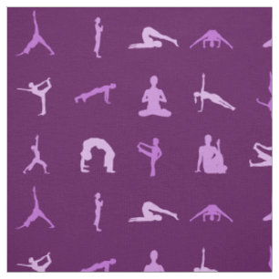 Tissu imprimé de poses de yoga violet au mètre