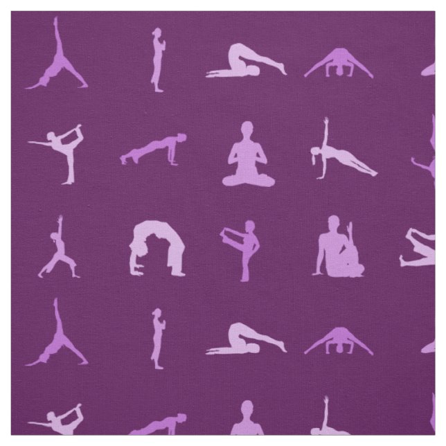 Tissu imprimé de poses de yoga violet au mètre (Échantillon)