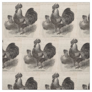 Tissu imprimé du 19e siècle gris anglais dorkings poulet