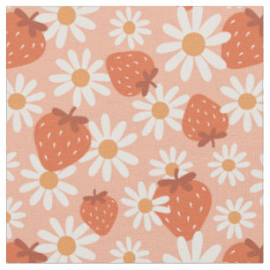 Tissu Imprimé groovy de marguerite et de fraise Été Prin