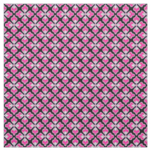 Tissu imprimé kimono floral, rose fuchsia et noir