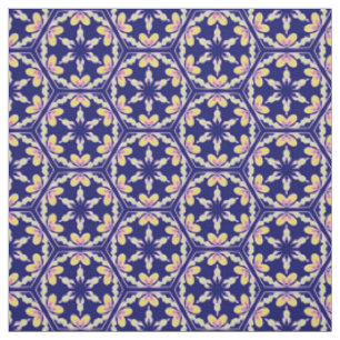 Tissu Indigo Blue Espagnol motif en tuiles méditerranéen