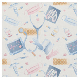 Tissu Infirmière aquarelle Dr Médicale Collage bleu