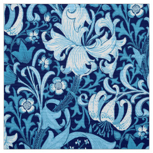 Tissu Iris de William Morris et lis, bleu d'indigo