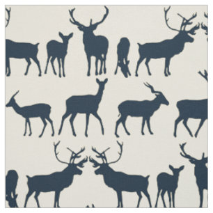 Tissu ivoire indigo silhouette de cerf