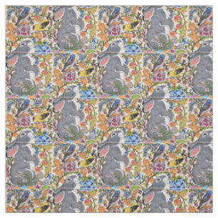 Tissu Jacobean Floral Lapin Lapin Oiseaux Designer Fabri