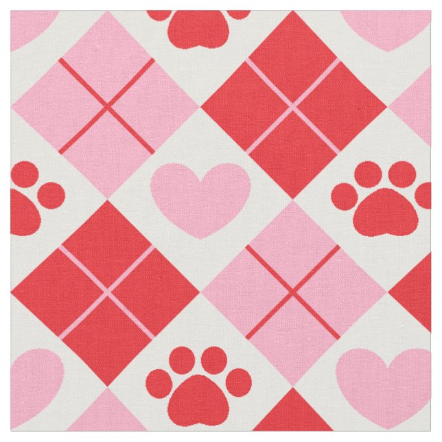 Tissu Jacquard rouge et rose Empreinte de patte et Motif (Fermer)