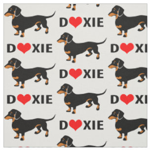 Tissu J'aime des Doxies - motif de teckel