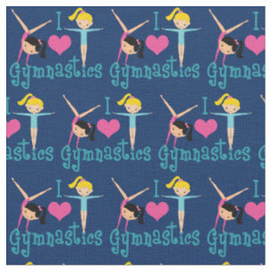 Tissu J'Aime La Gymnastique Bleue Mignonne Gymnaste