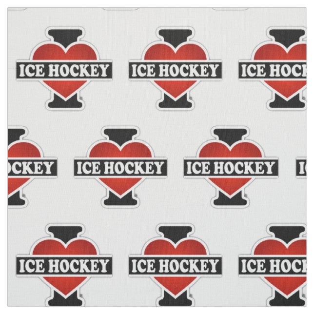 Tissu J'aime le hockey sur glace (Échantillon)