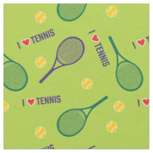 Tissu J'aime le tennis sur le vert frais
