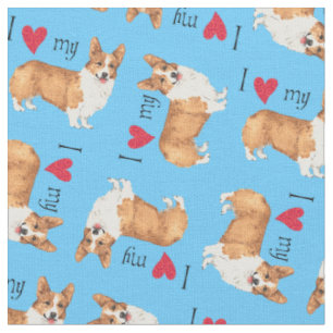 Tissu J'aime mon corgi de Gallois de Pembroke