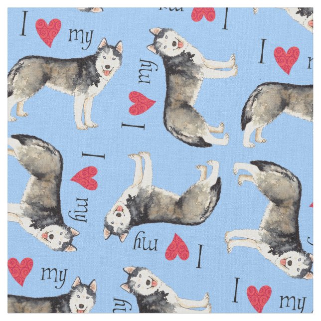 Tissu J'aime mon Husky (Fermer)