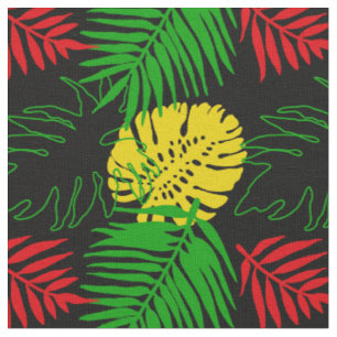 Tissu Jamaïcain Rouge Jaune Vert Tropical Motif