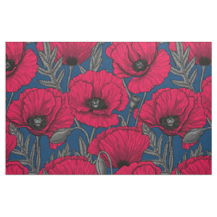 Tissu Jardin à pavot nocturne