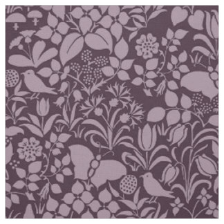 Tissu Jardin avec oiseaux et papillons, Aubergine