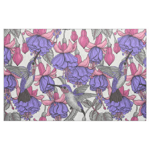 Tissu Jardin des colibris en rose et rose