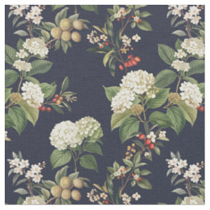 Tissu Jardin exotique Hortensia navy en fleurs