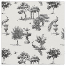 Jardin exotique oiseaux paons Toile de jouy