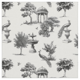 Tissu Jardin exotique oiseaux paons Toile de jouy 