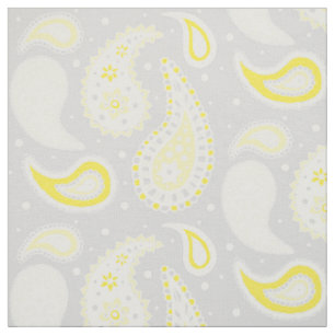 Tissu Jaune de motif de Paisley gris-clair