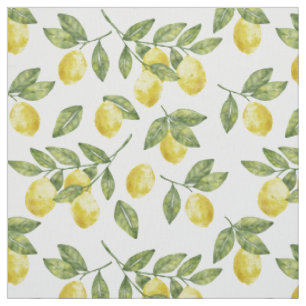 Tissu Jaune d'été citrons à l'aquarelle avec feuilles ve