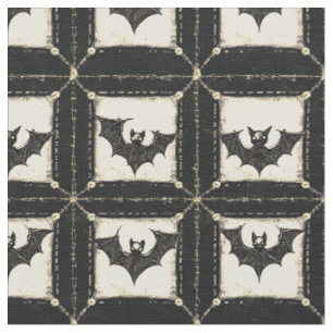 Tissu Jean Grunge Halloween Patchwork avec Chauves-souri