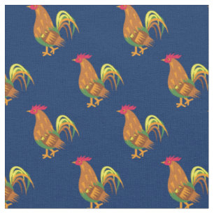 Tissu Joli coq poulet enfants bébé nurserie bleu marine