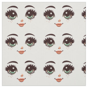 Tissu joli dessin animé poupée visage illustrations