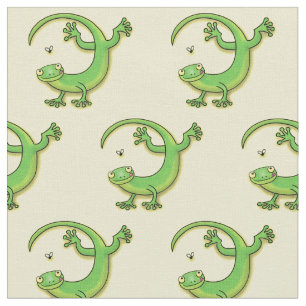Tissu Joli gecko vert salutations avec dessin animé