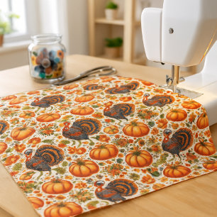 Tissu Joli motif de dinde et de citrouille 