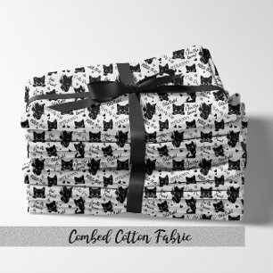 Tissu Joli motif d'Halloween de chat noir pour les amate