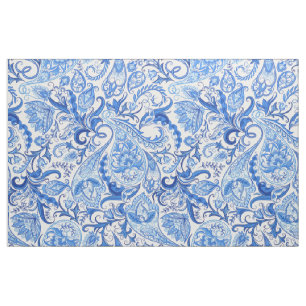 Tissu Joli Motif Floral Bleu Foncé Et Clair Paisley