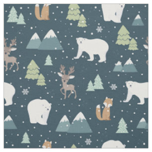 Tissu Joli Noël Animaux d'hiver Motif rustique