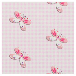 Tissu Joli Papillon En vichy Plaid Rose Blanc