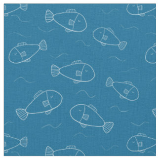 Tissu Joli poisson blanc imprimé sur un bleu océan