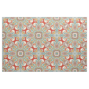 Tissu Joli Retro Chic Rouge Turquoise Mosaïque Motif