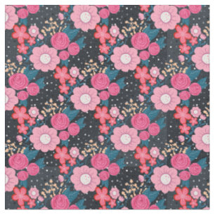 Tissu Joli rose giral Floral Silver Dots Gris design