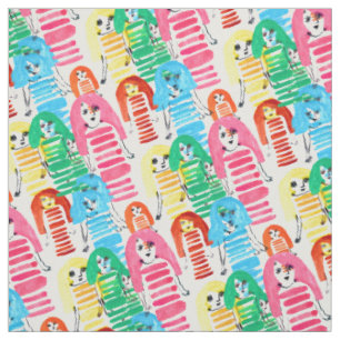 Tissu Jolie aquarelle filles art moderne funky
