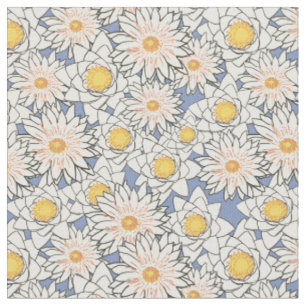 Tissu Jolie aquarelle fleurie l Bleu et blanc motif