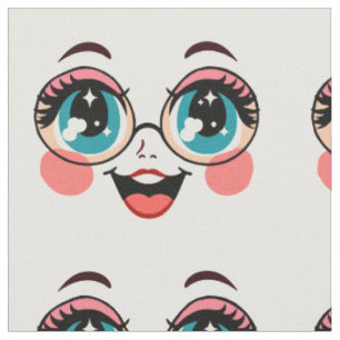 Tissu jolie fille avec lunettes dessin animé poupée visa