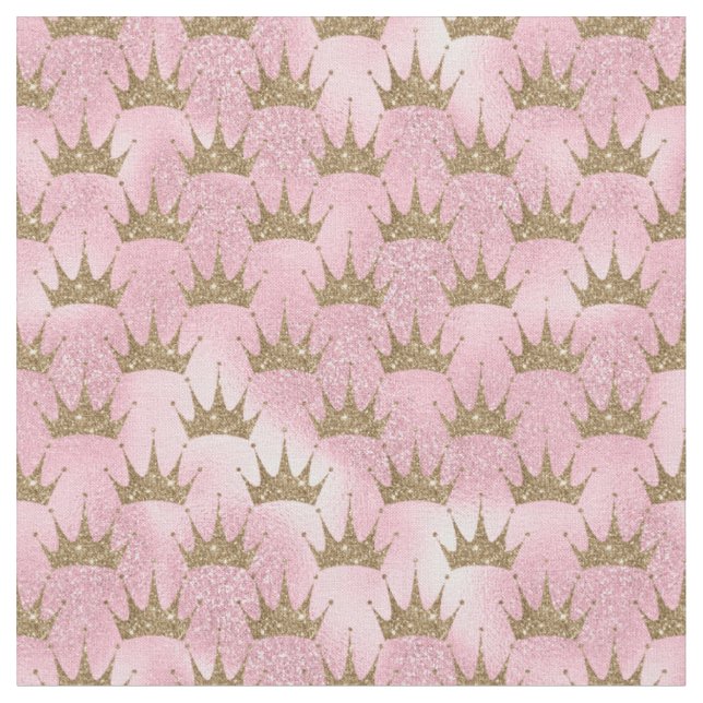 Tissu Jolie parties scintillant rose et or couronne prin (Fermer)