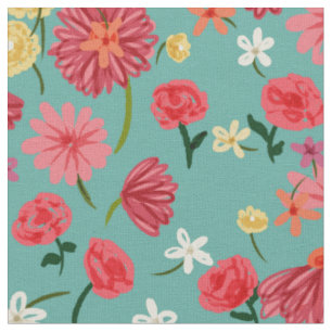 Tissu Jolie rose Petite Fleurs sur Aqua Color