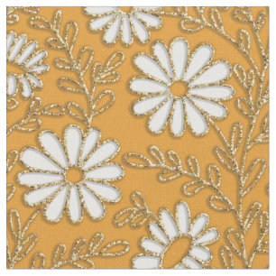 Tissu Jolies marguerites blanches or floral pattern 