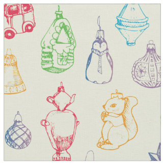 Tissu Jouets de Noël colorés de style vintage dessinés m