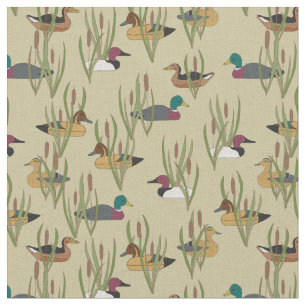 Tissu Jouets vintages de canard en cattails sur Tan