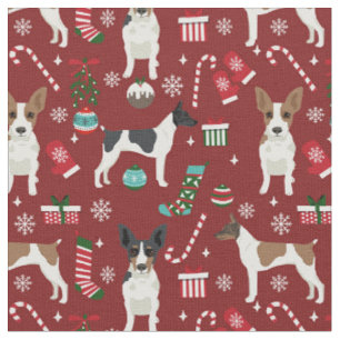 Tissu jour férié de noël burgundy, chien de rat terri