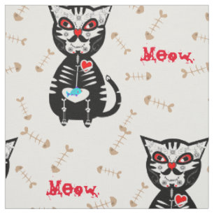 Tissu Jour mignon du crâne mort Cat Meow Imprimer